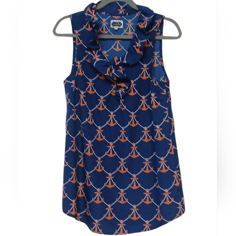 Mud Pie - NWOT, Navy Blue Sleeveless Blouse, Ruffled Collar W/2 Working Buttons, - Picture 10 of 12